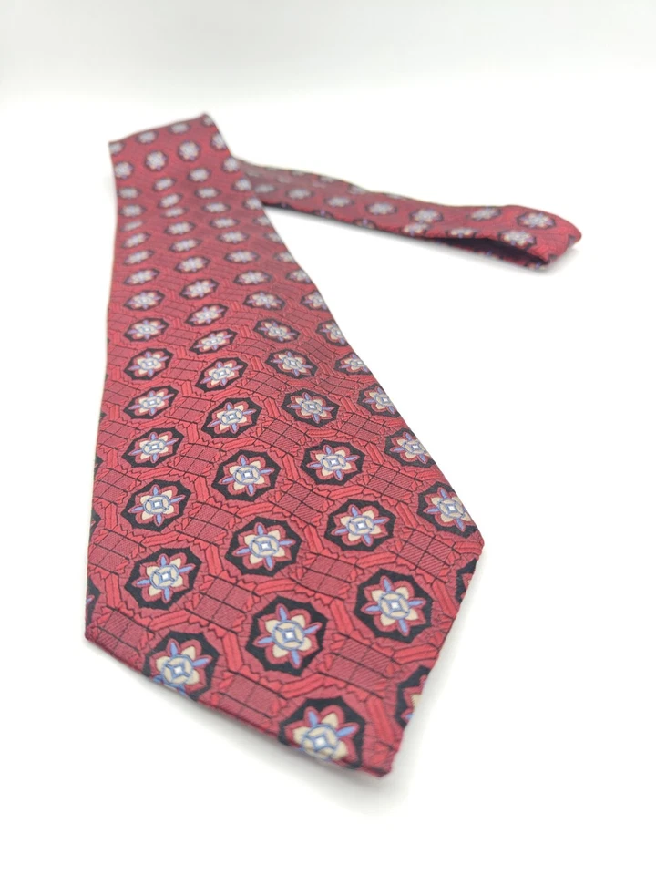 🇺🇲 Corbata de seda geométrica roja JZ Richards para hombre hecha en EE. UU. 60x3,75 Foto 3 de 4