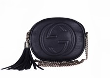 gucci black leather disco cross body bolsa