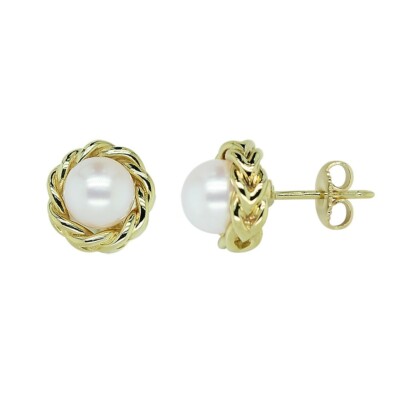 Ohrringe 18 Karat Gelbgold gedrehtes Seil Perlen