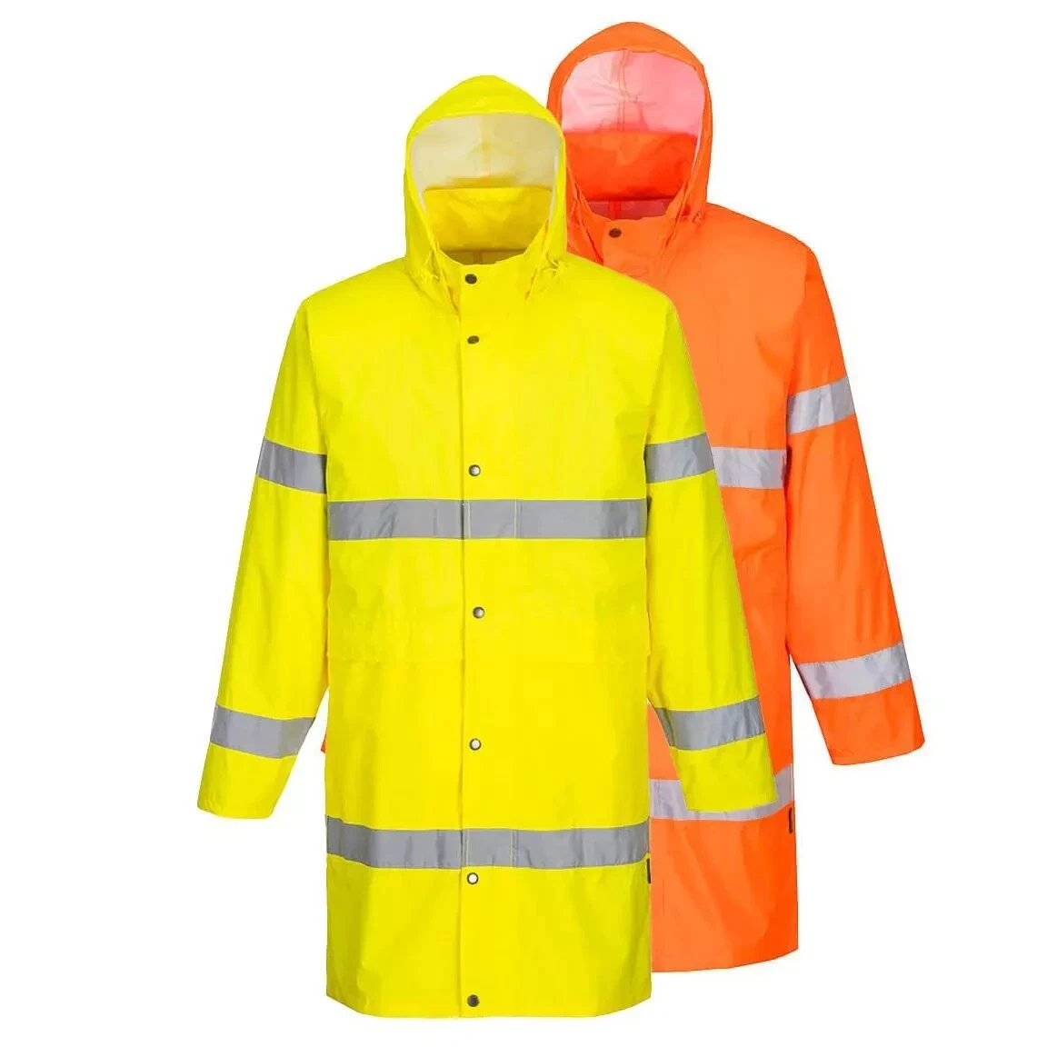 Portwest Hi-Vis Rain Coat Waterproof Long Safety Jacket Reflective Workwear 122C