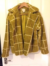 Forever21 Coat Mustard Size S Wool Faux Fur Oversized Winter Yellow Jacket Check
