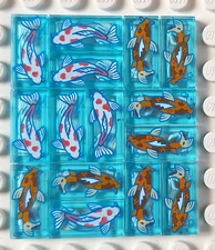 LEGO trans light blue koi fish PRINTED TILES for nature water builds 42639 10315