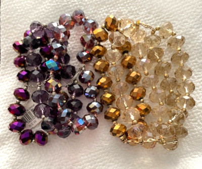 NWT - 2 GORGEOUS New York & Company Crystal Beaded 3 ROW Bracelets NWT