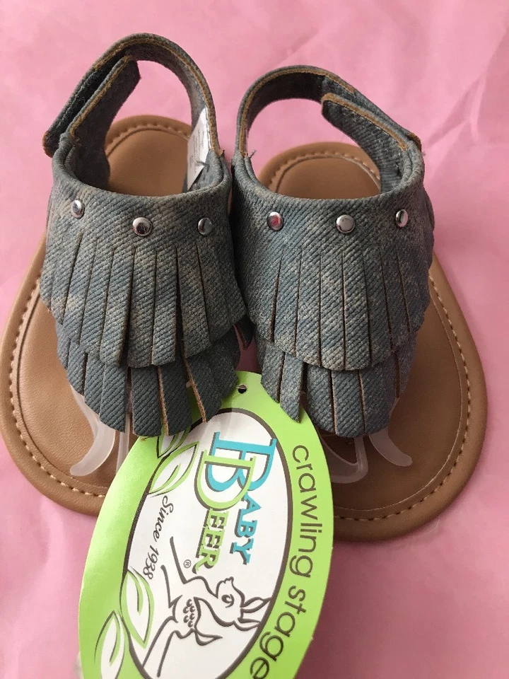 Sandalias Baby Ciervo Niñas Azul Dorado Flecos Tanga Talla 1 - 3 Nuevas con Etiquetas Blanco Brillo Foto 3 de 4