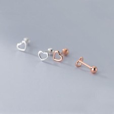 925 Sterling Silver Open Heart Screw Back Tragus Helix Stud Earrings A1944
