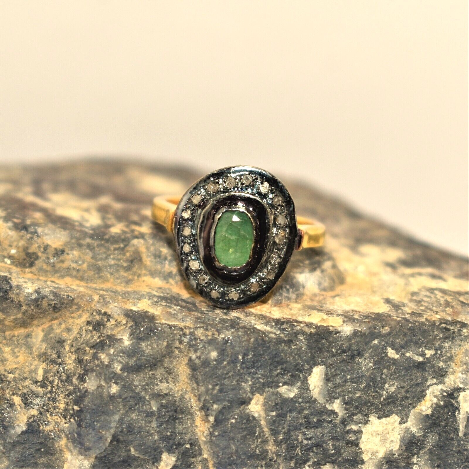 Emerald 925 Sterling Silver Pave Diamond Ring for Christmas Jewelry Gift