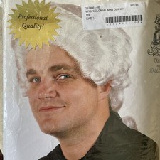 COLONIAL MAN WIG Patriot Barrister WHITE Ponytail Halloween Theater Franco Adult