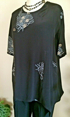 AW 150 Tunika SCHWARZ + GRAU+WEISS GEM *NEU*LP*ab*80   ART WEAR  Bluse LongShirt