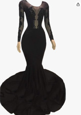 DMDRS BACKLESS BLACK LACE APPLIQUE FORMAL MERMAID GOWN SZ: 12