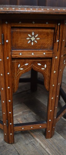 Wooden Coffee / Dining Table - Bone Inlaid 1950s Anglo-Indian Folding living Roo - Picture 14 of 17