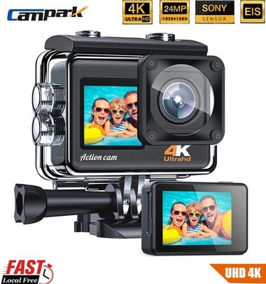 Campark 4K Sony Action Kamera Dual Screen 170 ° WLAN 24MP EIS Unterwasser Kamera