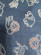 Animals Giraffe Zebra Garan Blue Denim VTG 1990 Cotton Fabric 1 Piece 41