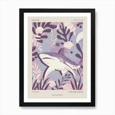 Purple Blacktip Reef Shark Illustra Framed Wall Art Poster Canvas Print Picture