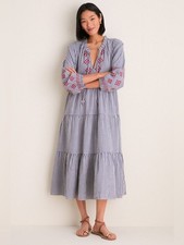 Tuckernuck Navy Prism Embroidered Gingham Long Sleeve Salty Paloma Caftan S NWT
