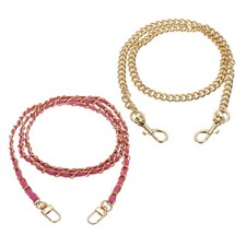 2 Pcs Purse Chain Strap, 47/24 Inch Light Gold Chain with Rose Red Leather