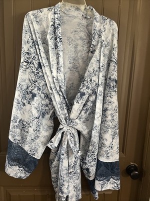 Blue Floral  Robe Tie Waist Sleepwear Robe Loungewear 26/28