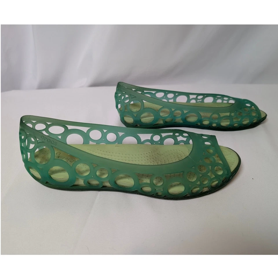 Crocs Adrina Flats Womens 8 Green 80s Jelly Shoes Comfort Peep Toe Slip On - Image 3 of 4
