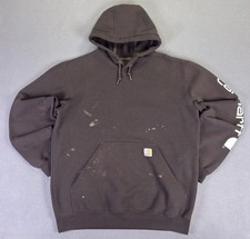 Carhartt Hoodie Sweatshirt Medium Chocolate Brown Faded Distressed Thrashed K288