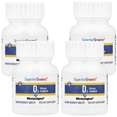 Superior Source MicroLingual Extra Strength D3 (10,000 IU) 100 Tabs Each (Pack 4