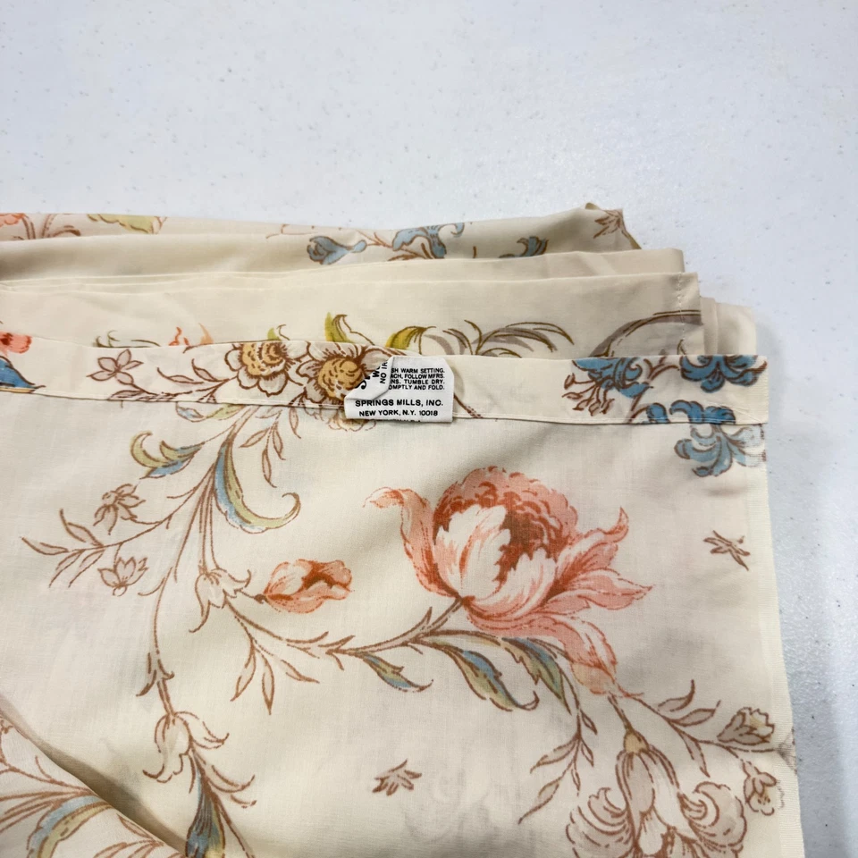vintage springmaid twin flat sheet beige large blooms usa mcm retro percale - Image 3 of 4