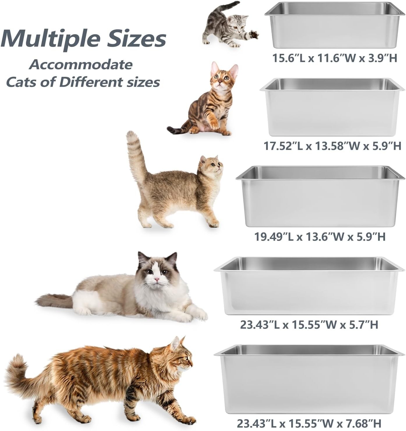 Stainless Steel Cat Litter Box -Metal High Sided Cat Pan, Large Stainless Steel 