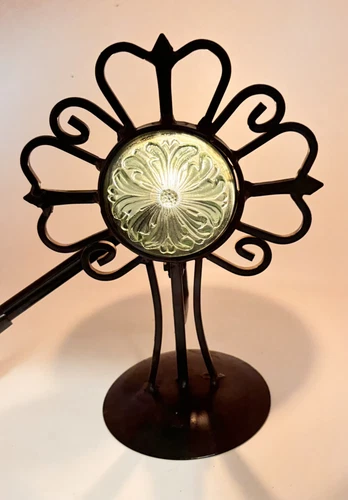 Vintage Wrought Iron Votive Candle Holder Stained Glass Home Decor 8.5”