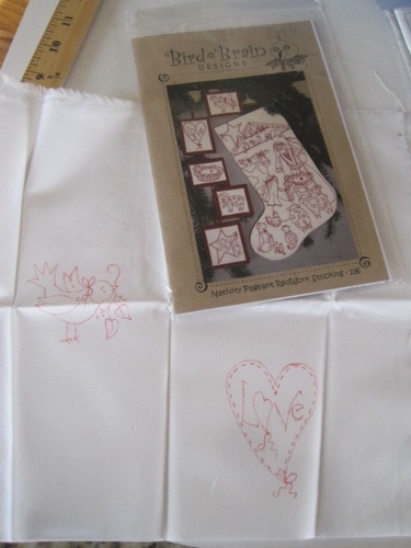 Red Work Stamped Fabric Ornaments For 1 Ornament Only | eBay