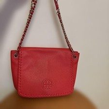Tory Burch Red Leather Chain Shoulder Bag Authentic Casual Crossbody