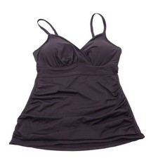 NEW Anne Cole Solid Surplice Underwire Tankini Swim Top Black Size 34/36 DD/D