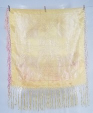 Vintage Gorgeous WWII Taj Mahal Silk Brocade Fringed Piano Shawl 86x83cm