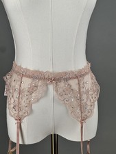 Victoria  s Secret Dream Angels Pink Lace Metallic Embroidered Garter Belt M/L