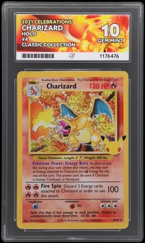Pokémon TCG Charizard Celebrations Holo 4/102 Classic Collection Ace 10 graded