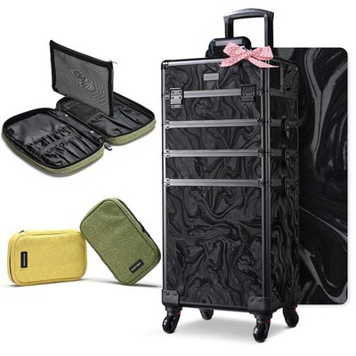 Byootique 4in1 Rolling Makeup Case with 2 Makeup Brush Bag for Makeup Artist
