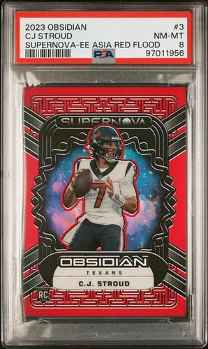 2023 Panini Obsidian CJ Stroud Supernova Asia Red Flood #3 RC PSA 8