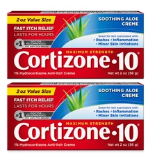 (2 Pack) Cortizone 10 Maximum Strength Cream, 1% Hydrocortisone Anti-Itch, 4 oz