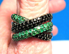 STERLING SILVER GREEN BLACK STONE COCKTAIL RING SIZE 9  7.9 GRAMS