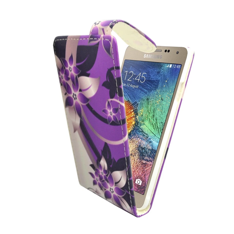 FUNDA PARA SAMSUNG GALAXY ALPHA PÚRPURA CREMA FLOR ABATIBLE PU CUERO FUNDA Foto 2 de 4