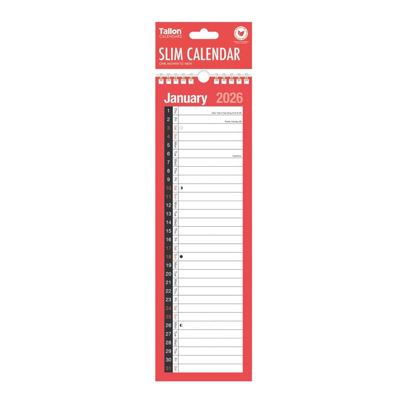 2026 Slim Month To View Spiral Bound Wall Planner Calendar 3801