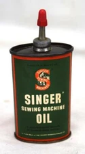 Vintage 3 oz Singer Sewing Machine Oil  Oval Can w/Metal Spout &  Plastic Cap