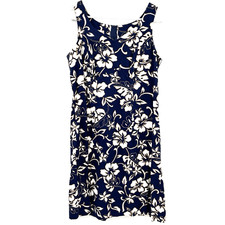 Hilo Hattie Womens Sleeveless Hibiscus Print Dress Size 12 Blue Hawaiian Beachy