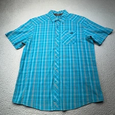 Arcteryx Shirt Men Large Blue Plaid Logo Performance Cotton Blend Pockets Casual
