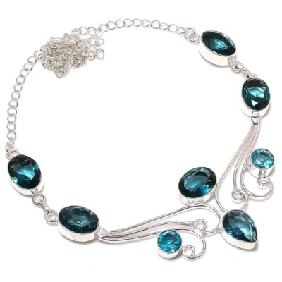 London Blue Topaz Gemstone Handmade 925 Sterling Silver Jewelry Necklace Sz 18''