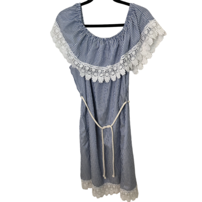 NEW LOOK Blue White Striped Lace Accent Sleeveless Dress Size 2X Plus Size  | eBay