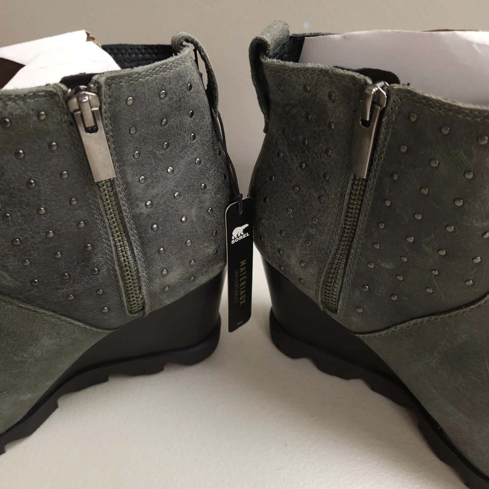 Zapatos Sorel Para Mujer Talla 9.5 Joan Uptown Gris Tachonado Botín Cremallera Lateral Cuero Foto 3 de 4