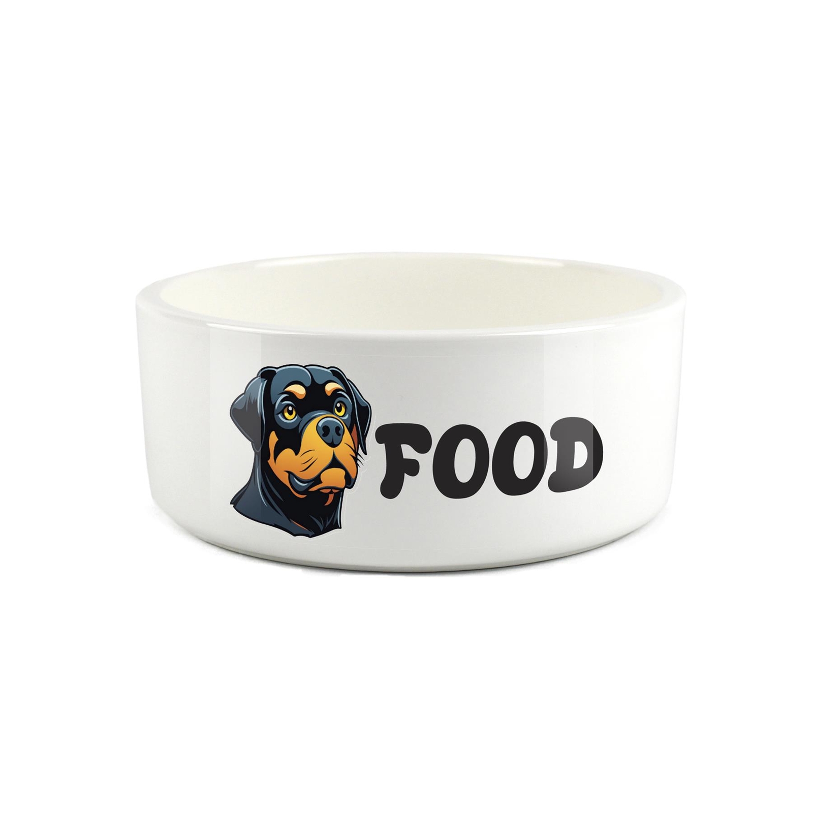 Cartoon Rottweiler Food Bowl - Large Ceramic Feeding Dish Dog Gift