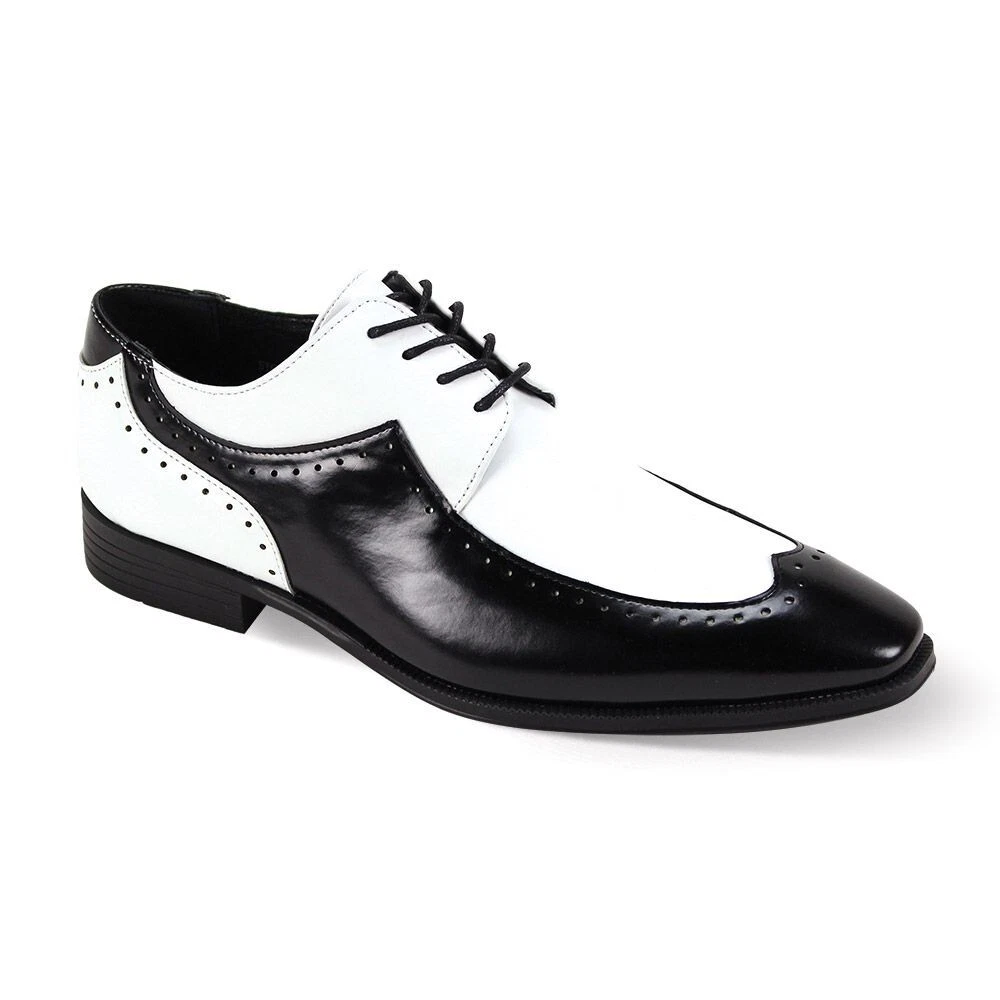 JORDAN Scarpe eleganti uomo stile vintage nero bianco punta alare Antonio Cerrelli 7054