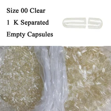 Size 00 Empty Capsules 1000 Count Gelatin Separated Clear for DIY Filling