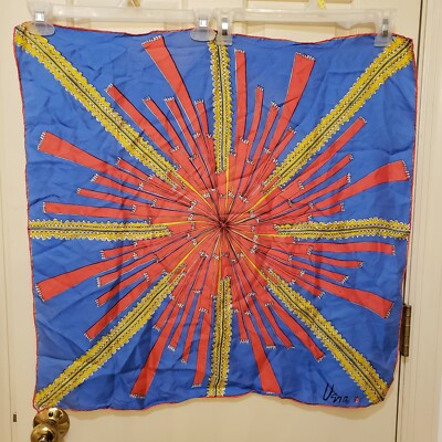 Vera Neumann Starburst Scarf Blue Red Gold Square 26'' x 26''