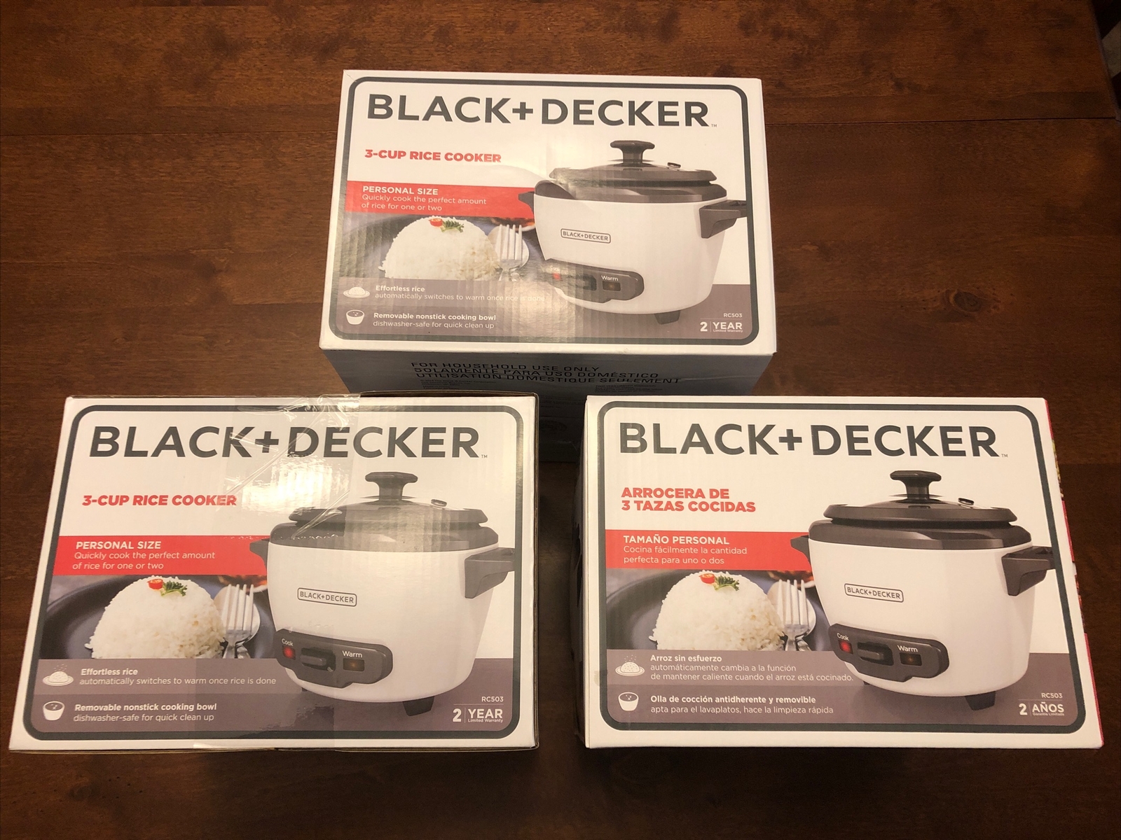 Lot of 3 BLACK+DECKER 3Cup Electric Rice Cooker w/ Warm Function NEW
