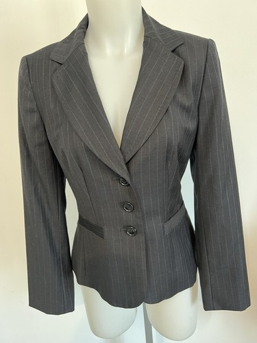 Ann Taylor NWT Size 4 Women’s Wool Pin-Striped Dark Grey Pocketed Blazer - Picture 9 of 16